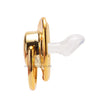 A gold-colored personalized rhinestone pacifier and clip set.