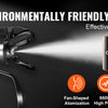 A silver airless paint sprayer is shown with a focused spray, highlighting its fan-shaped atomization and high power.