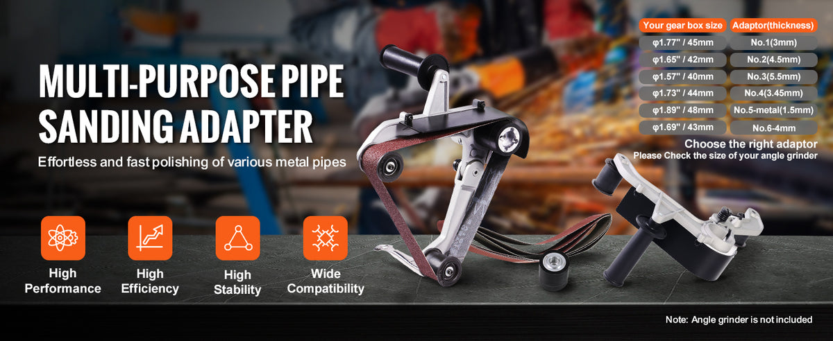 Multi-purpose pipe sanding adapter tool with various attachments for polishing metal pipes.
