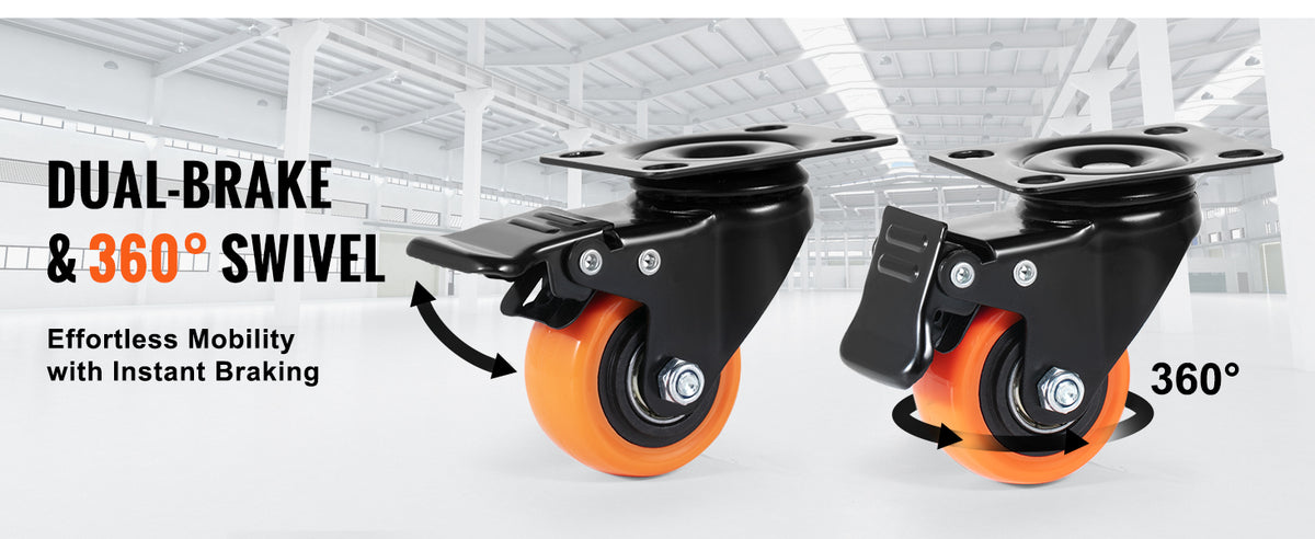 Heavy-Duty Swivel Plate Casters with Dual Locking Brakes (Set of 4)