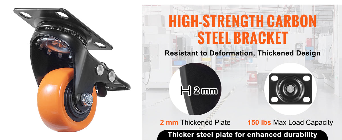 Heavy-Duty Swivel Plate Casters with Dual Locking Brakes (Set of 4)