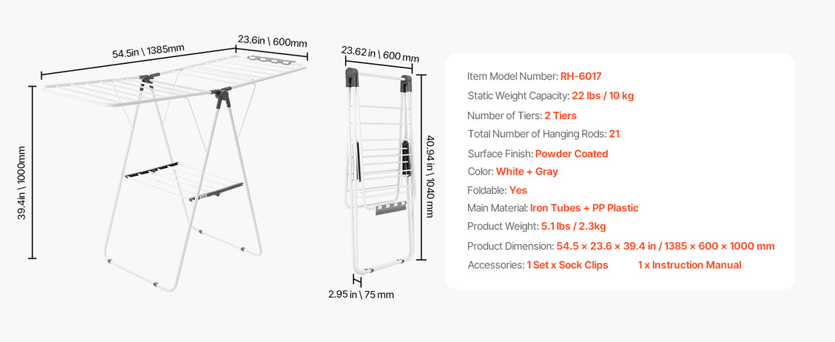Adjustable Rollable Clothes Drying Rack with Sock Clips