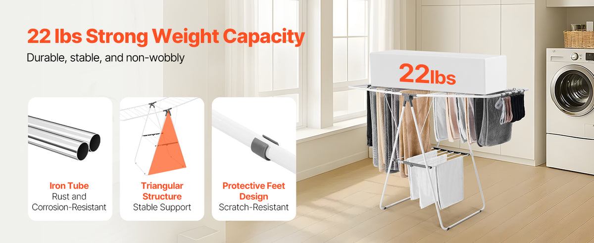 Adjustable Rollable Clothes Drying Rack with Sock Clips
