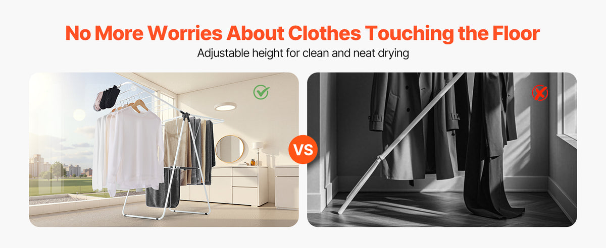 Adjustable Rollable Clothes Drying Rack with Sock Clips