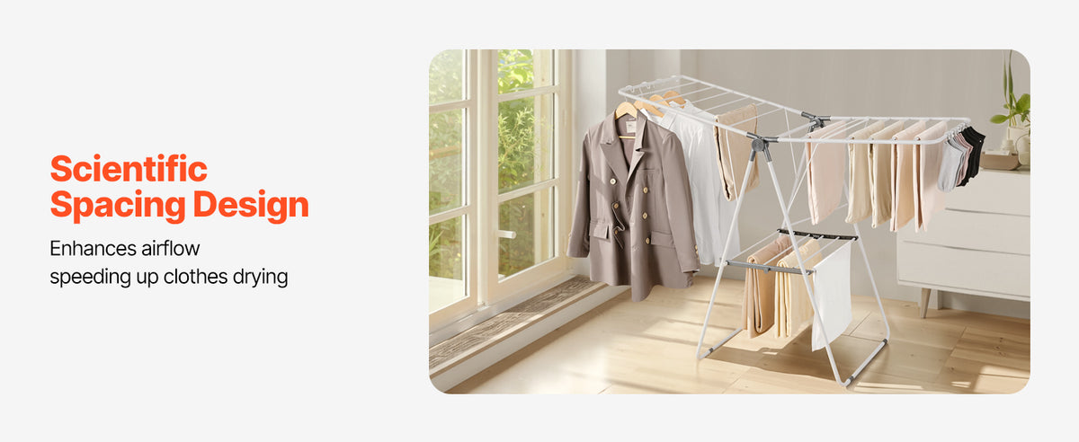 Adjustable Rollable Clothes Drying Rack with Sock Clips