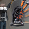 A person is demonstrating the all directions pivoting feature of a brushless drywall sander with variable speed and dust coll