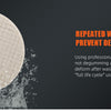 A circular wool polishing disc is shown against a dark background with text about repeated washing to prevent degumming.