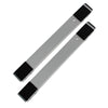 A silver adjustable appliance roller stand with black brake pads shown from above.