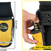 A yellow heavy-duty plier holster with a black strap and a belt loop for work belts.