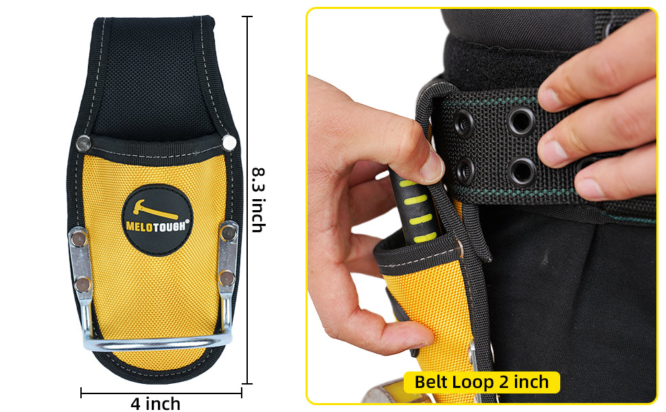 A yellow heavy-duty plier holster with a black strap and a belt loop for work belts.