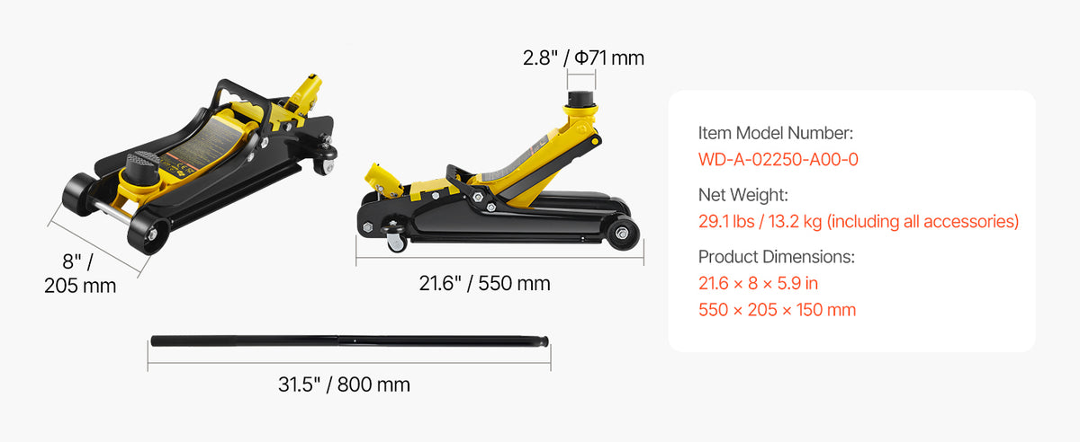 2.5 Ton Low Profile Floor Jack with Hydraulic Pump