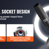 A black hexagonal socket design shown alongside a drive and a socket set for better bolt removal.