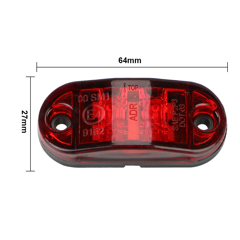 A red LED side marker clearance light assembly with dimensions marked.