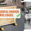 A wooden box with yellow supports is shown next to a tractor tire, demonstrating 2000 lbs capacity.