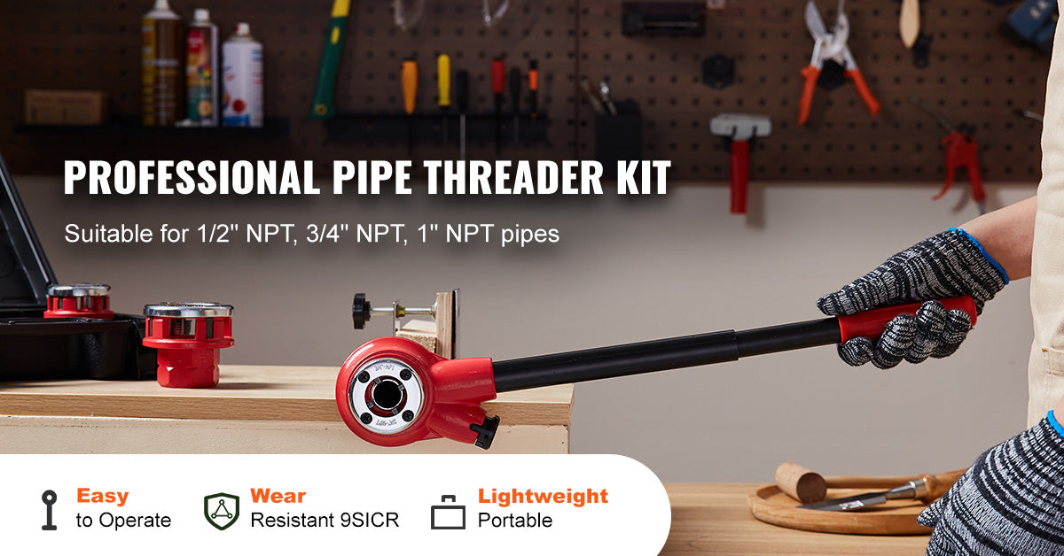 3-Piece Manual Ratchet Pipe Threader Kit with Carrying Case