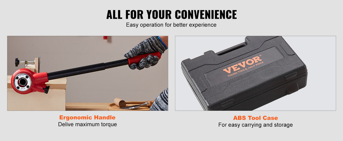 3-Piece Manual Ratchet Pipe Threader Kit with Carrying Case