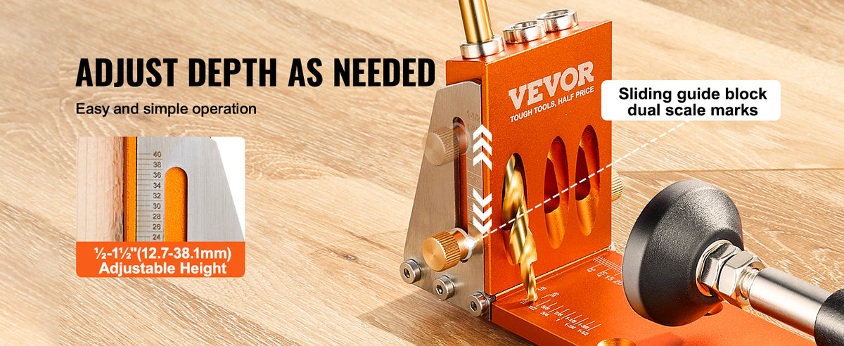 Adjustable Aluminum Pocket Hole Jig Kit with Step Drills