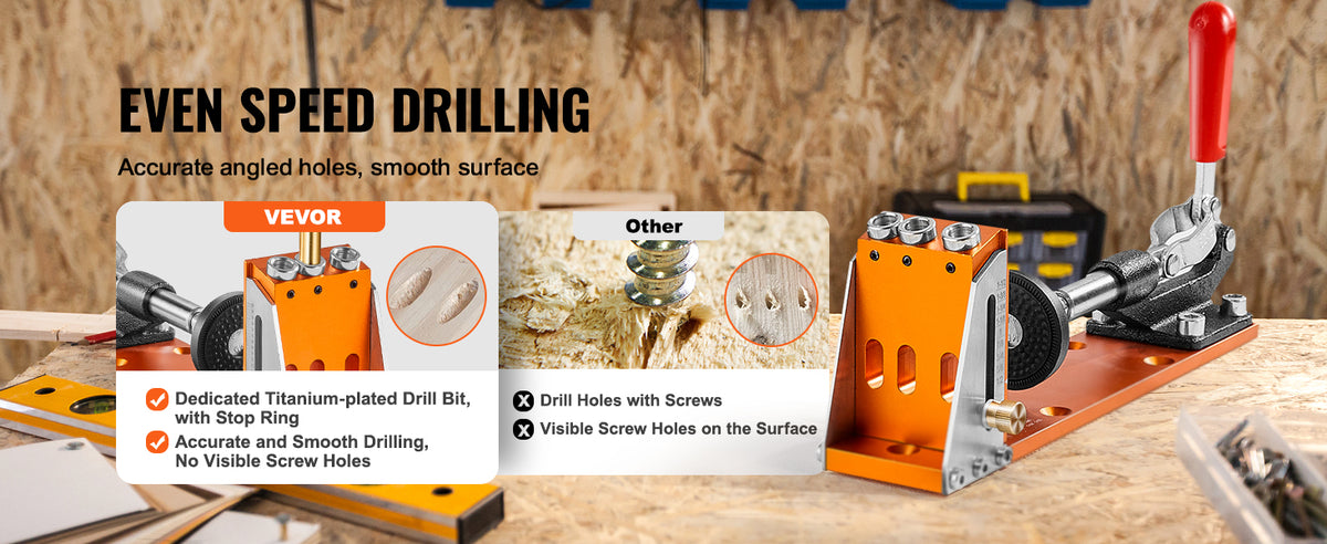 Adjustable Aluminum Pocket Hole Jig Kit with Step Drills