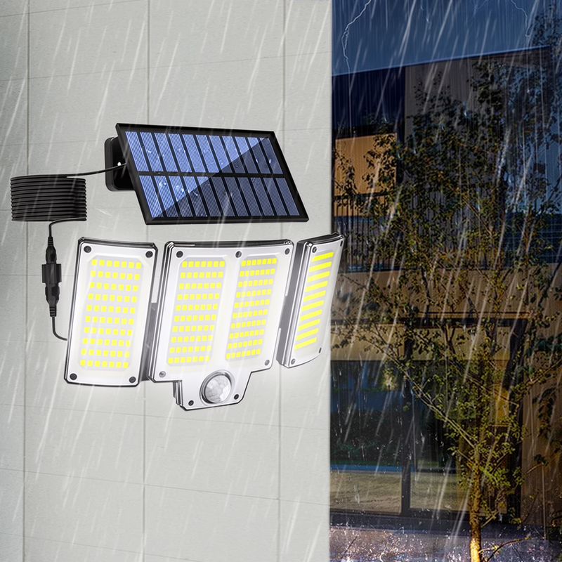 Triple-Head Solar LED Flood Light with Motion Sensor and Remote Control
