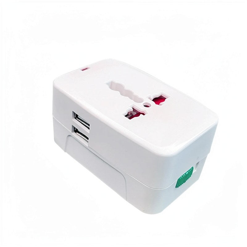 Weltweit kompatibler Reiseadapter mit zwei USB-Anschlüssen