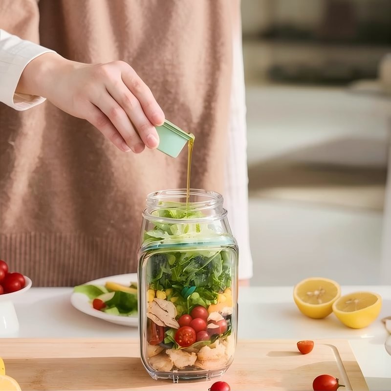 Bocal à salade à ouverture latérale avec compartiment pour vinaigrette