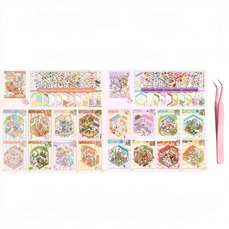 3D Mini Scene Sticker Book with Tweezers