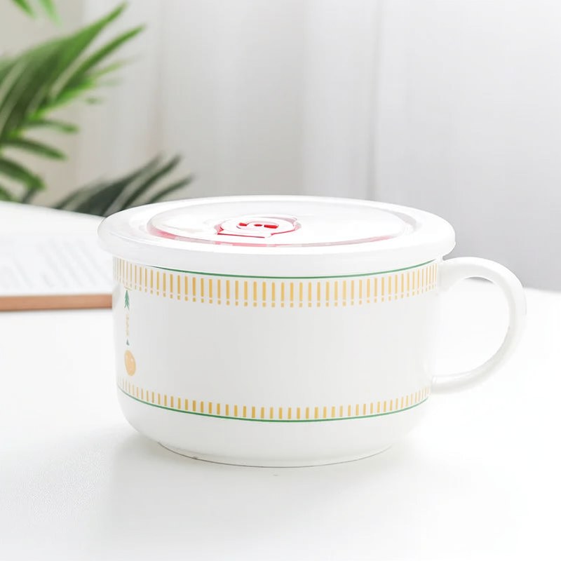 Ceramic Noodle Bowl with Lid and Handle
