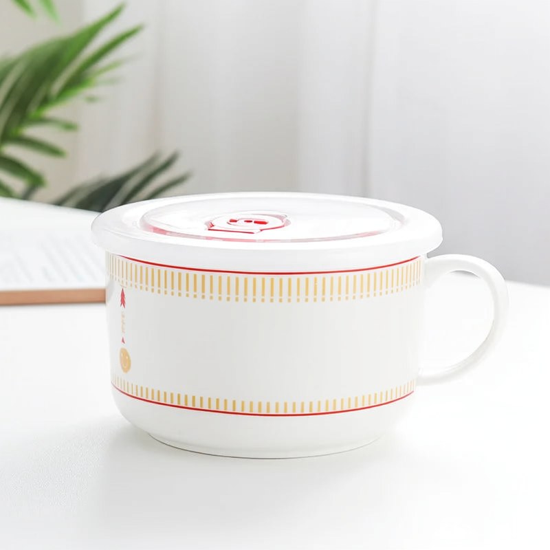 Ceramic Noodle Bowl with Lid and Handle