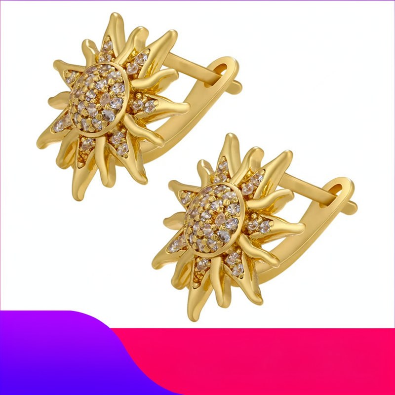 Sunflower Stud Earrings with CZ Crystals