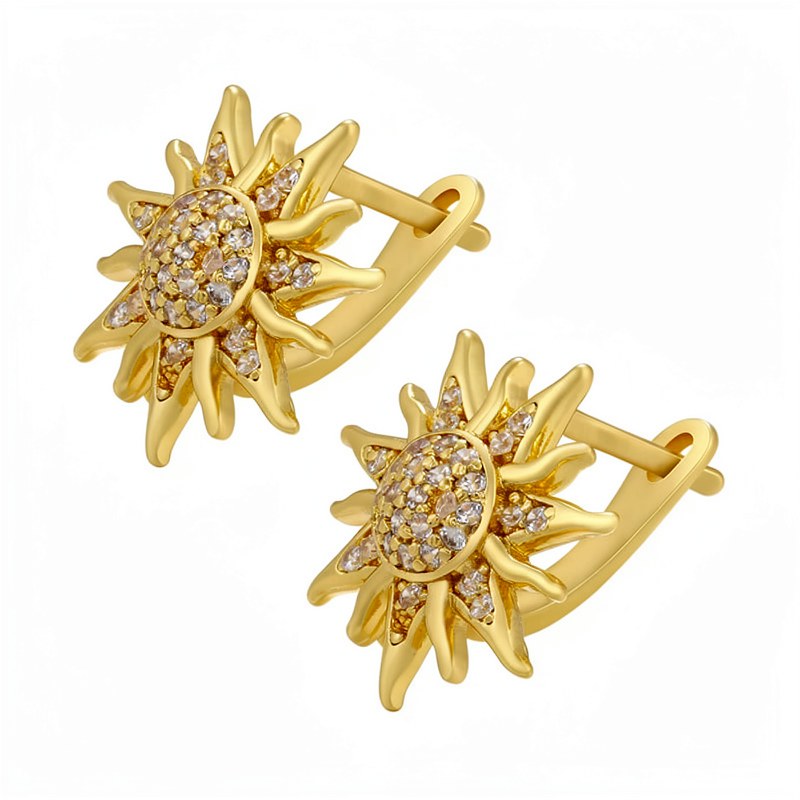 Sunflower Stud Earrings with CZ Crystals