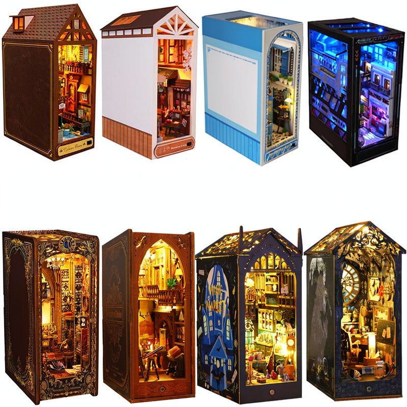 DIY Wooden Book Nook Kit with LED Lighting