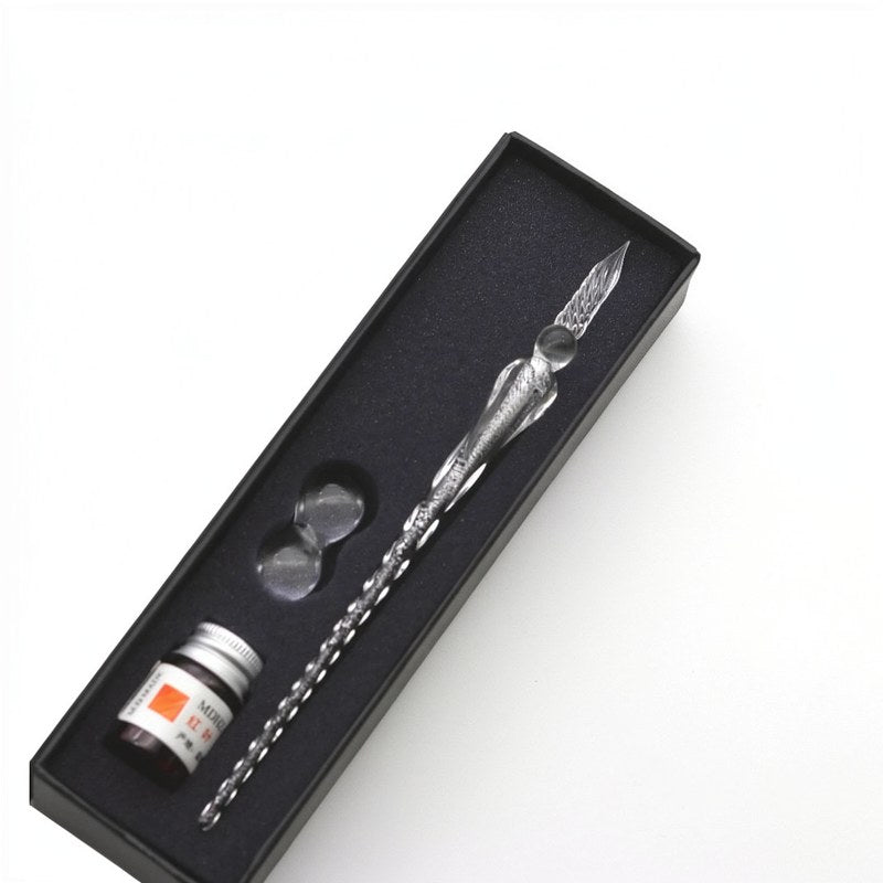 Crystal Glass Dipping Pen with Gold Ink Set