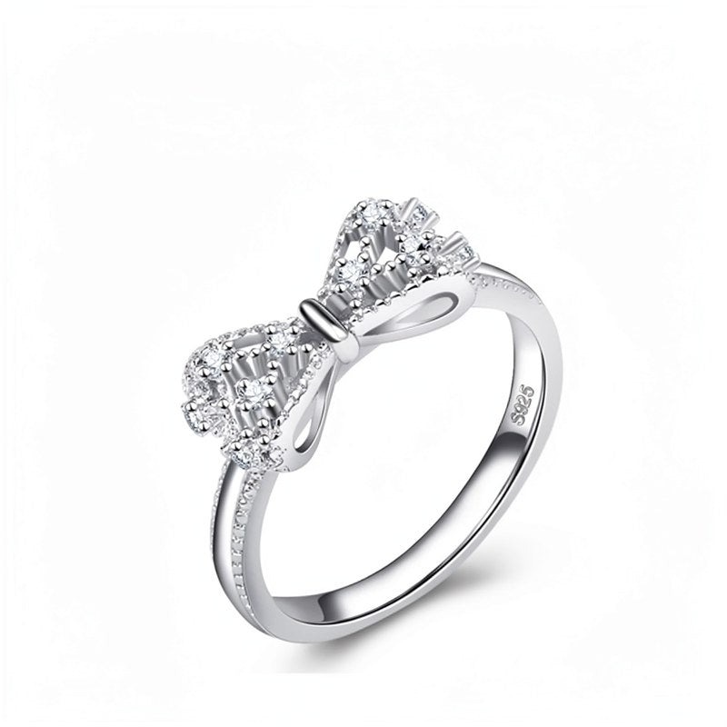 925 Sterling Silver Bowknot Ring with Cubic Zirconia