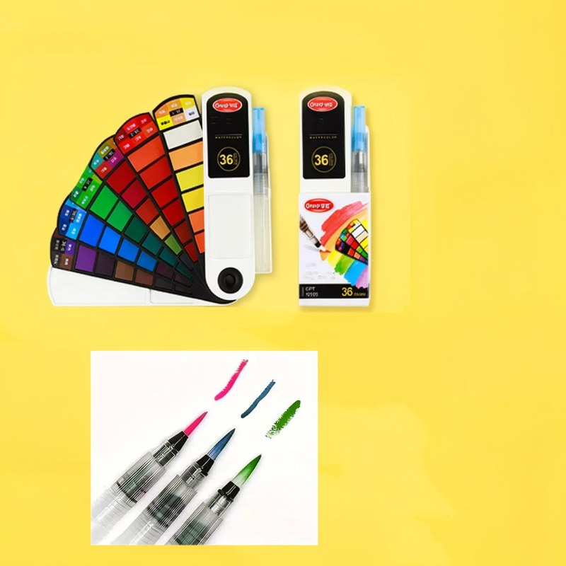 Faltbares Aquarell-Set für unterwegs mit Fächerpinsel