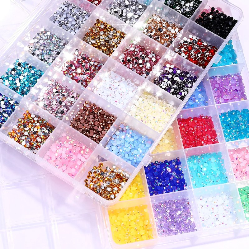 Piedras de Resina Redondas con Brillo y Strass para Uñas