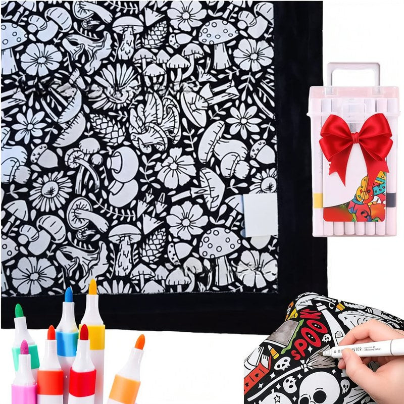 Reusable Fleece Coloring Blanket with 24 Washable Markers
