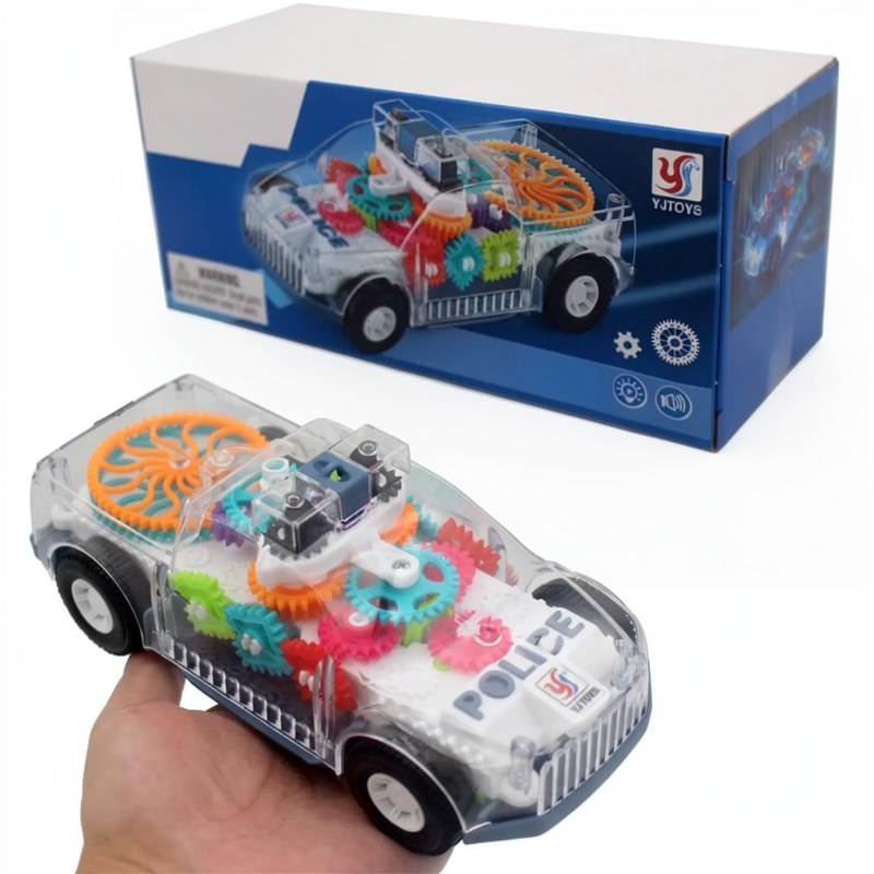 Voiture de Police Transparente avec Engrenages, Lumières et Musique