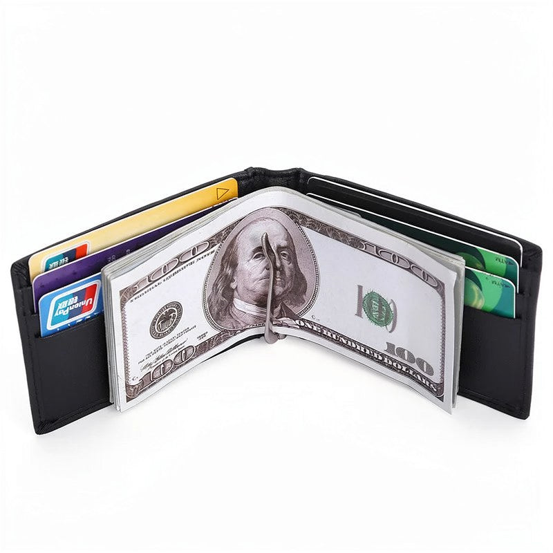 Slim RFID-Blocking Leather Wallet with Metal Clasp