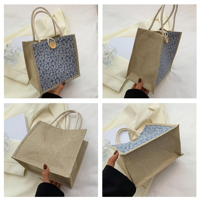 Floral Linen Cotton Tote Bag