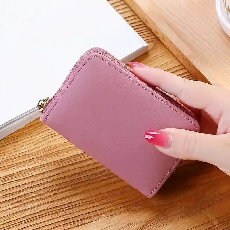 Kompakte Brieftasche aus PU-Leder mit Reißverschluss