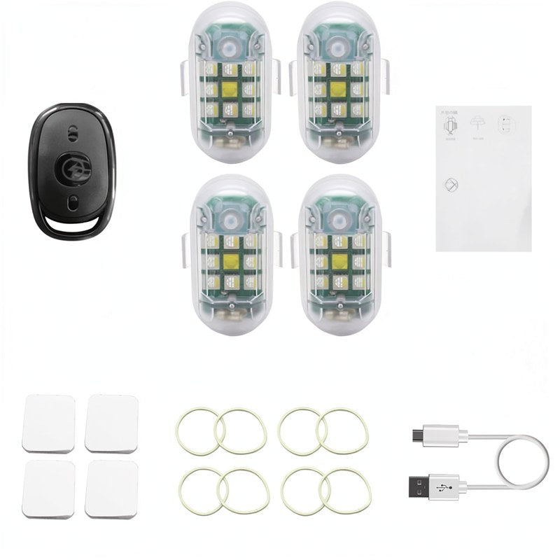 Un ensemble de lumières d'avertissement LED à télécommande, comprenant une télécommande et plusieurs unités lumineuses.