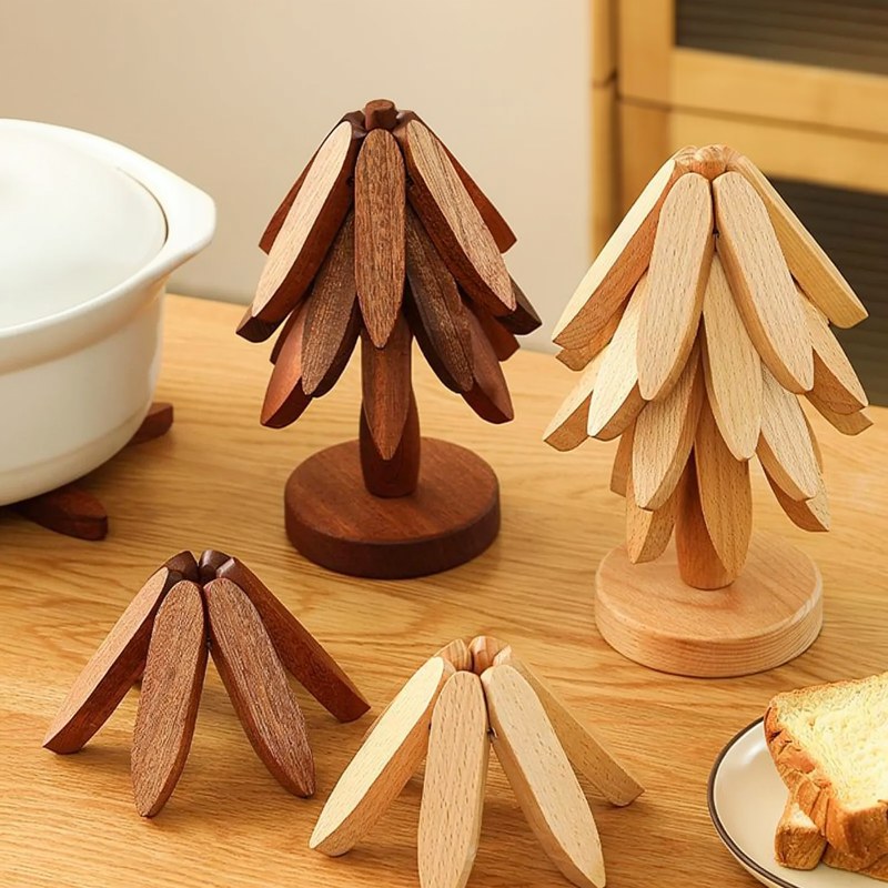 Foldable Wooden Trivet Set with Heat-Resistant Design