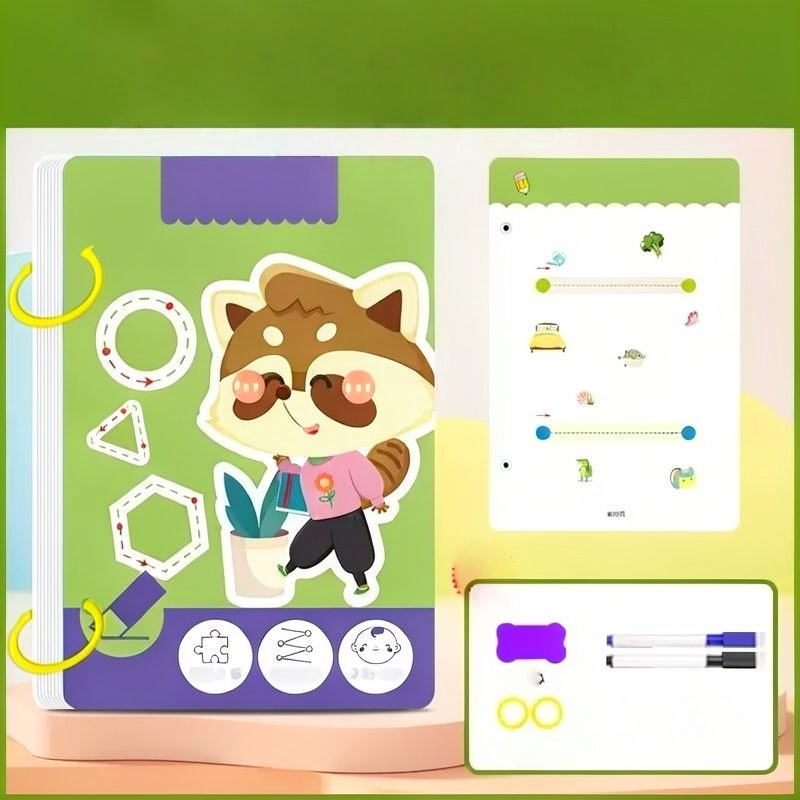 Reusable Kids' Drawing Workbook with Pens & Eraser