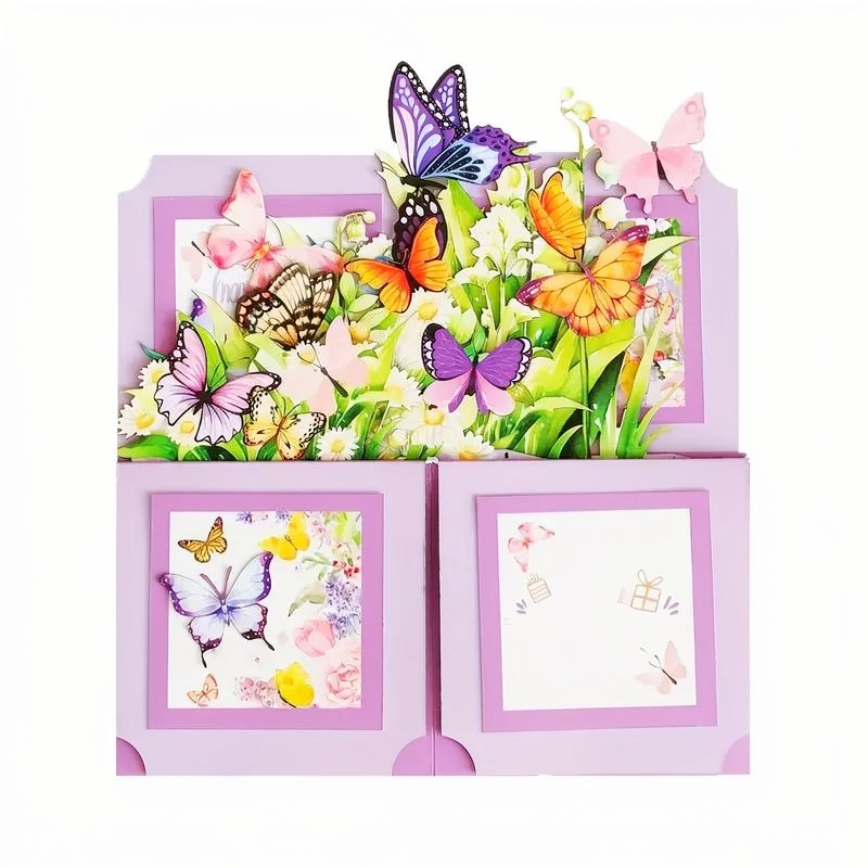 Tarjeta de Cumpleaños 3D con Diseño Floral y Mariposas