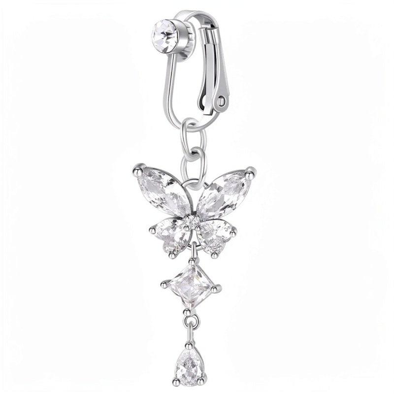 Schmetterling Clip-On Bauchnabelring mit rosa Zirkon
