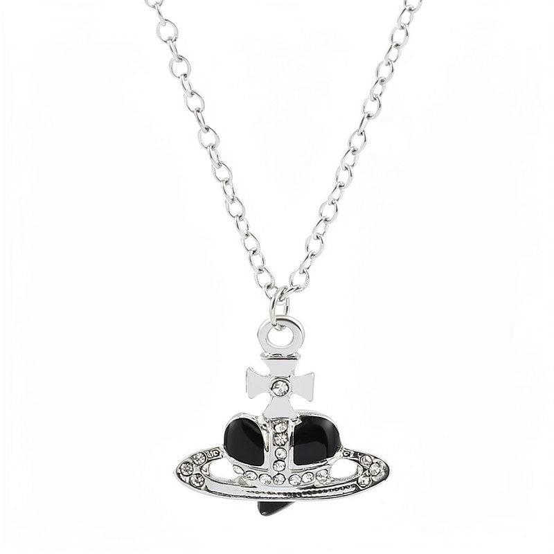 Rhinestone Heart & Saturn Pendant Jewelry Set