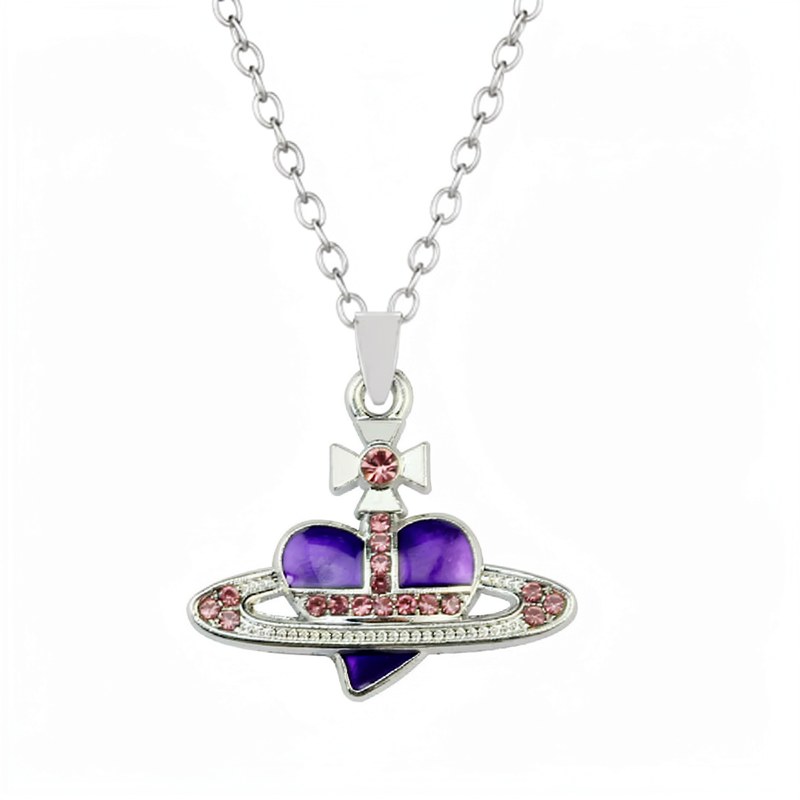 Rhinestone Heart & Saturn Pendant Jewelry Set