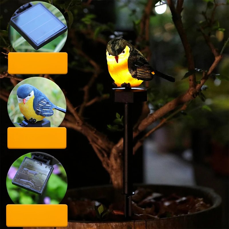 Solar-Powered Resin Bird Garden Stake Light