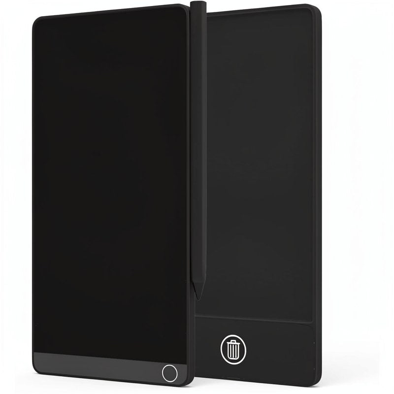 Tablette d'écriture LCD noire de 6,5 pouces avec stylet, vue de profil.