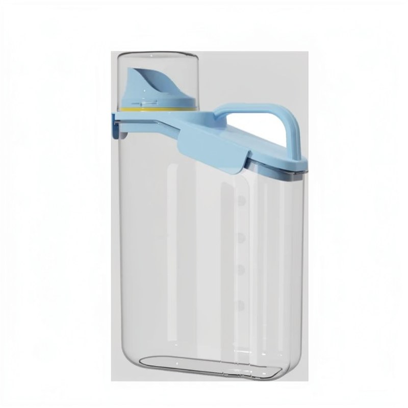 Klares, luftdichtes Plastik-Müsli-Dispenser und Lebensmittelbehälter mit blauem Deckel.